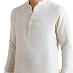 kisah Men's Short Kurta, Off White Silk Blend, Woven Design Regular Fit Mandarin Collar Long Sleeves-picture-30