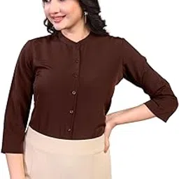 Women's Regular Fit Mandarin Collar Solid Formal Shirt-picture-21