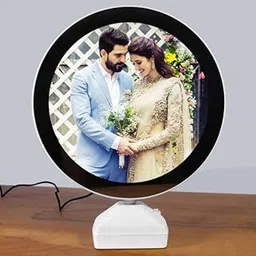 Magic Mirror LED Round Photo Frame, Black, Floating Display Stand, Decorative Wall Mount or Tabletop, 360-Degree Rotating Base-picture-40