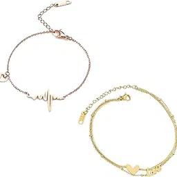Anklets For Women Love Heart Design Gold Chain Anklets For Women Girls Love Gifts Jewellery Pack of 2-image-75