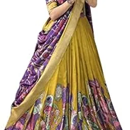 Women's Charming Mustard Yellow Kalamkari Printed Silk Traditional Lehenga Choli-picture-32
