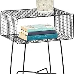 Craft Capital Record Player Stand with Vinyl Storage – Space-Saving Small Nightstand, Narrow End Table, Tall Bedside Table, Magazine & Side Table – Sturdy Metal Frame, Modern & Retro Style (Compa)-image-22