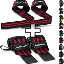 Fitgriff® Lifting Straps and Wrist Wraps (Bundle) - Wrist Straps for Weightlifting and Wrist Support for Gym - Workout Equipment (Black/Red)-picture-16