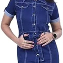label of lalaji garments Women's Denim A-Line Mini Dress Button Down Short Sleeve Casual Summer Shirt Dress-picture-34