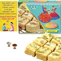 BOGATCHI Bhai Dooj Gift Cultural Soan Papdi, 400g + Free Bhai Dooj Greeting Card + Roli Chawal-picture-71