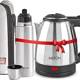 Milton Euroline Combo Set Go Electro Stainless Steel Electric Kettle, 1.5 Litres, Silver and Flip Lid Thermosteel Hot or Cold Stainless Steel Water Bottle with Jacket, 750 ml, Silver-picture-12