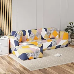 Lukzer Universal L-Shaped Sofa Cover for Living Room Non-Slip Stretchable Couch Protector Polyester Flexible Slipcover (3+2 Seater, Multicolor Design/LSC-044-05)-image-13