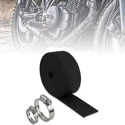 OBEROI'S TRADERS Motorcycle Exhaust Heat Wrap Roll 10 Meter Length x 51mm Width | Black High Temp Resistant Fiberglass Tape with Stainless Steel Ties for Bike & Car Exhaust Pipe-picture-19