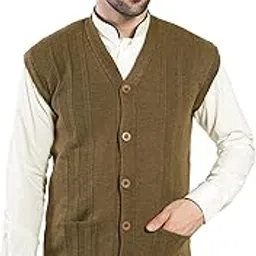 manra Men's Front Open Buttoned Sleeveless Solid Color Cardigan/Woolen Jacket/Waist Coat/Sweater with Pockets-picture-47