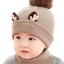 Baby Boys Girls Knit Woolen Hat Cap Neck Scarf Soft Wool Warm Acrylic Monkey Beanie Winter Capset for Unisex Kids (3Month - 3Yrs)-image-61