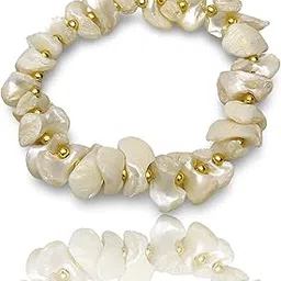 dca Natural Mother of Pearl Elastic Bracelet with Gold Beads, White-picture-11