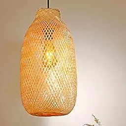 Habere India-All the Cultures Fabricating India Bamboo Lampshade | Bamboo Pendant Lamp | Boho Lampshade | Cane Lampshade | Rattan Lampshade | Bamboo Hanging Lampshade (Diameter 22 CM, Height 40 CM)-picture-12