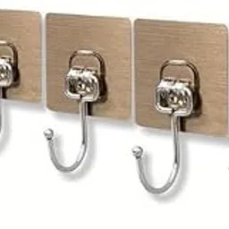 Stackable Adhesive Wall Hooks, Gold Square Base, 180 Degree Rotating, Strong Grip, 10 Pack-image-85