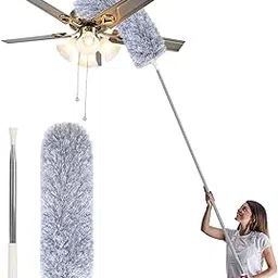 Porslin Microfiber Feather Duster with 100-Inch Extendable Pole, Bendable Head & Long Handle for Cleaning High Ceilings, Ceiling Fans, Furniture, and Cars - Washable, Lightweight, and Sturdy-picture-10