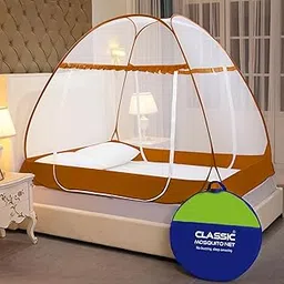 Classic Mosquito Net for Double Bed | King Size Foldable Premium Machardani | Extra Mosquito Protection | Polyester 30GSM Strong Net | PVC Coated Corrosion Resistant Steel Wire - Brown-picture-18