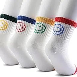 magicpop Unisex White Socks for Kids, Crew Length Pure Cotton Socks for Boys & Girls, Soft, Lightweight & Breathable Anti-Skid Socks with Cute & Funky Prints, Pack of 4, 1 to 9 Years-picture-20
