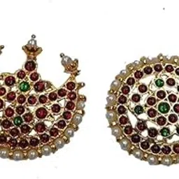 Traditional Bharatanatyam Hair Accessory Set, Sun and Moon Chanran Sooriyan Maang Tikka with Red Kemp Stones-picture-45