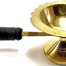 Brass Loban Burner Aarti Diya with Handle - Harathi Stand for Pooja/Dhoop Stand Diya with Wooden Handle(2 Inch) sk7-picture-55