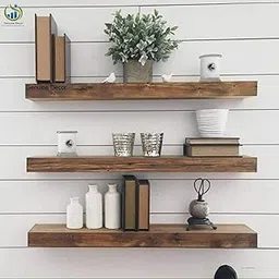 Genuine Decor Sheesham Wood Floating Shelves for Wall, Rustic Wall Mounted Ledge Shelf for Bathroom, Bedroom, Living Room, Hotel, Lodge (45inch, Brown)-picture-15