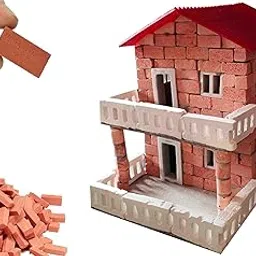 Mini Brick Construction Set, Two-Story House Model Kit with Balconies, Red Ceramic Bricks, DIY Building Blocks-picture-13