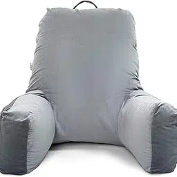 MY ARMOR Backrest Pillow for Bed, Reading Pillow with Support Arms, Comfortable Back Support for Reading/Working/Watching TV in Bed, Machine Washable, Premium Velvet Zipper Cover, King Size, Grey-picture-31