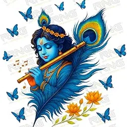 Lord Krishna Wall Sticker for Home & Temple | Flute Playing Krishna with Peacock Feather | God Wall Stickers & Wall Art Decoration | PVC Vinyl Multicolor, 56 x 54 cm-picture-13