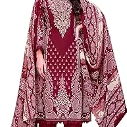dravinam trends Women's Unstitched Cotton Suit Dress Material -Embroidered Digital Print Top II Plain Bottoms II Digital Print Dupatta-picture-23
