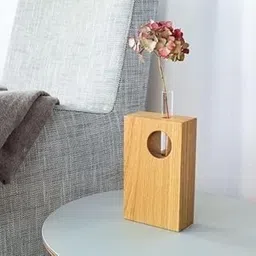 DDOOTTIINN Handmade Wooden Flower Vase with Glass Tube for Single Stem | Minimalist Tabletop Vase for Home, Office & Living Room Décor | Modern Wooden Test Tube Planter (1)-picture-12