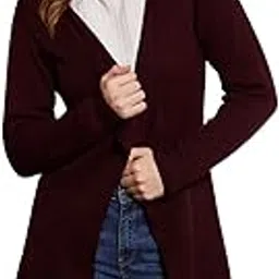 berrylush Women Solid Open-Front Acrylic Straight Hem Knitted Longline Cardigan-picture-13