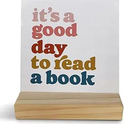Sarvada Decor Book Lovers Desk Sign - Boho Rainbow Classroom Library Decor|It's a Good Day to Read a Book Wooden Sign 4x4|Reading Room Decor Desk Signs|Book Lover Gift for Kids-image-56