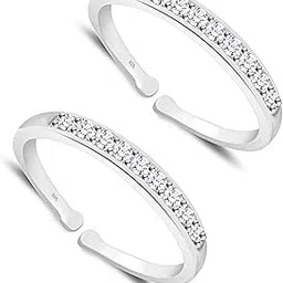 styleejewel Sterling Silver Toe Rings for Women | White CZ and Ruby Stone 925 Pure Chandi Bichiya Peacock Tail Design Indian Toe Rings for women stylish (Group-2)-picture-23