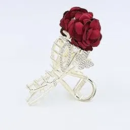 1Pcs Red Rose & Butterfly Design with Beautiful Gold-Toned hair Claw for women & girl hair accessories-picture-54