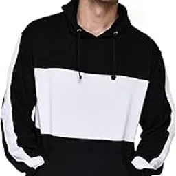 sxv style SXV Solid COLOURBLOCKED Striped Sweatshirt Hoodie for Men & Women (Black.White)-picture-12