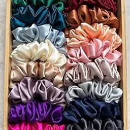 Satin Silk Scrunchies for Women & Girls | Set of 12 Small Hair Scrunchy Bands | Soft Elastic Hair Ties for Less Hair Fall | Random Colours | Gift for Mom, Sister & Girlfriend image 1