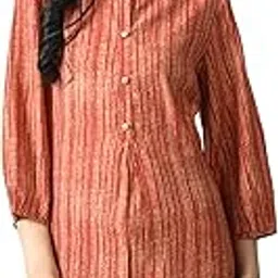 meesan Women's Mandarin Collar Printed 3/4th Sleeves Rust Tunic-picture-10