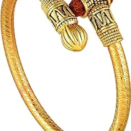 �Handcrafted Pure Brass Gold Plated Shiva/Mahadev/Mahkaal Trishul Rudraksh Damru Bahubali Kada Free Size Bracelet Cuff Hand held Kada Spiritual Jewellery for Men/Women-image-23