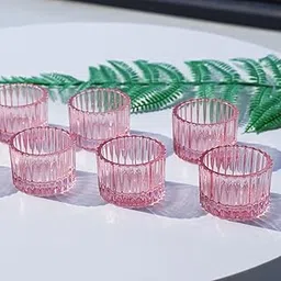 Mahganya Set of 6 Votive Glass Tealight Candle Holders - Christmas Decorations Items for Home D�cor Living Room Bedroom Dining Table (Pink) - Christmas and Diwali Gifts Multi Color (Pink)-picture-13