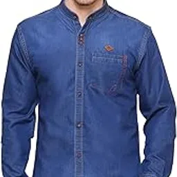 kuons avenue Men's Mandarin Collar Denim Casual Shirt-picture-24