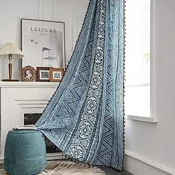 HUESLAND Cotton Door Curtain 7 feet Long, 1 Bohemian Eyelet Curtain (Door 7 x 4 ft, Tribal Style Blue)-picture-24
