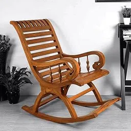 SINGH FURNITURE Wooden Rocking Chair for Adults | Easy Seating & Relaxing Armrest Rocking Chair with Back Support | Wooden Rocking Chair with Sagwan Teak Wood (Teak Brown)-image-2
