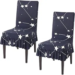 HOKIPO Dining Table Chair Frill Cover 2 Seater Elastic Slipcovers Seat Protector (AR-4074-D10*2),Blue-picture-18