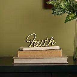 Decorative Faith word sign | Marble base Faith showpiece | letter sculpture Decorative Gold Faith Sign with Marble Base, Modern Cursive Word Art Display for Decoration-picture-23