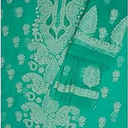 ada Hand Embroidered Lucknowi Chikankari Unstitched Georgette Dress Material Suit Piece with Dupatta for Women A211360 Rama Green-picture-27