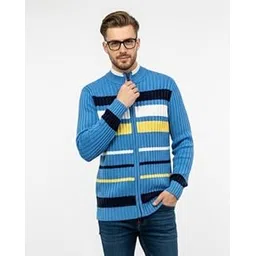 forwards Turtle-Neck Striped Full-Sleeve Full-Zip Sweater for Men [Ribbed-Knit Pullover]-picture-34