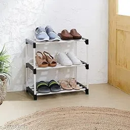 Threads Mind 3-Tier Shoe Rack, Plastic Storage Shelf Organizer, Black, Multi-Purpose Stand for Shoes, Books and Home Storage-picture-34