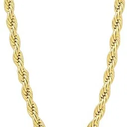 the bling factory 4mm Polished 14k Yellow Gold Plated Twisted Rope Chain Necklace, 30 inches, Brass, No Gemstone image 1