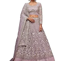 zeel clothing Women Net Lehenga Choli Semi-Stitched Lilac Free Size-picture-44