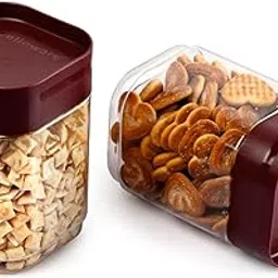 CELLO Modustack Square Containers Set of 2 (750 ml x 2), Maroon | Stackable | For Grains, Pulses, Spice, Cereals, Cookies, Dry Fruits | Fridge Storage Container-picture-14