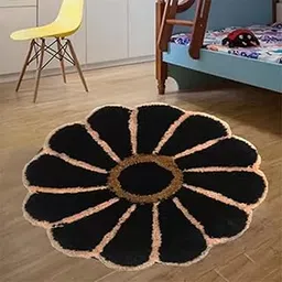 Polyester Anti Skid Full Sun Flower Shaggy Door Mat for Home Entrance | Area Rug for Dining Hall | Bedside Runner for Your Floor, Home, and Living Room (60 x 60 CM, Black)-picture-33