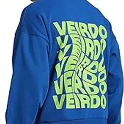 veirdo Cotton Polly Fleece Oversized Fit Blue Graphic Sweatshirt for Men-picture-36